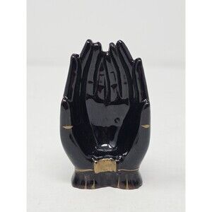 Black & Gold Tone Ceramic Praying Hands Japan